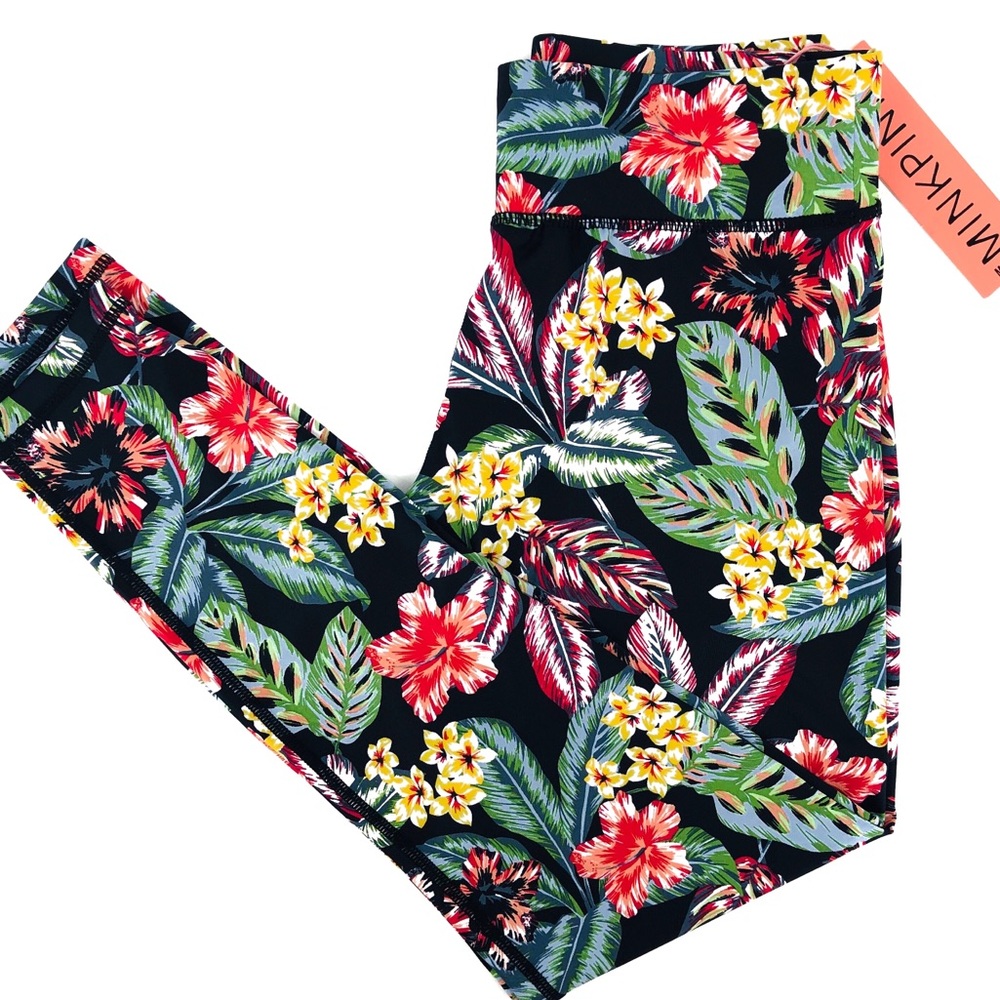 NWT MInkPink Move Tropical Print Black Leggings